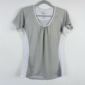 Eddie Bauer T-Shirt Women's Medium Striped Active Athletic Top Tan Cream